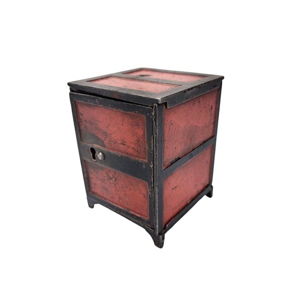 Antique Still Coin Bank Safe Cast Iron Red Toy 1880s No Key Columbia Grey Iron - Picture 8 of 10